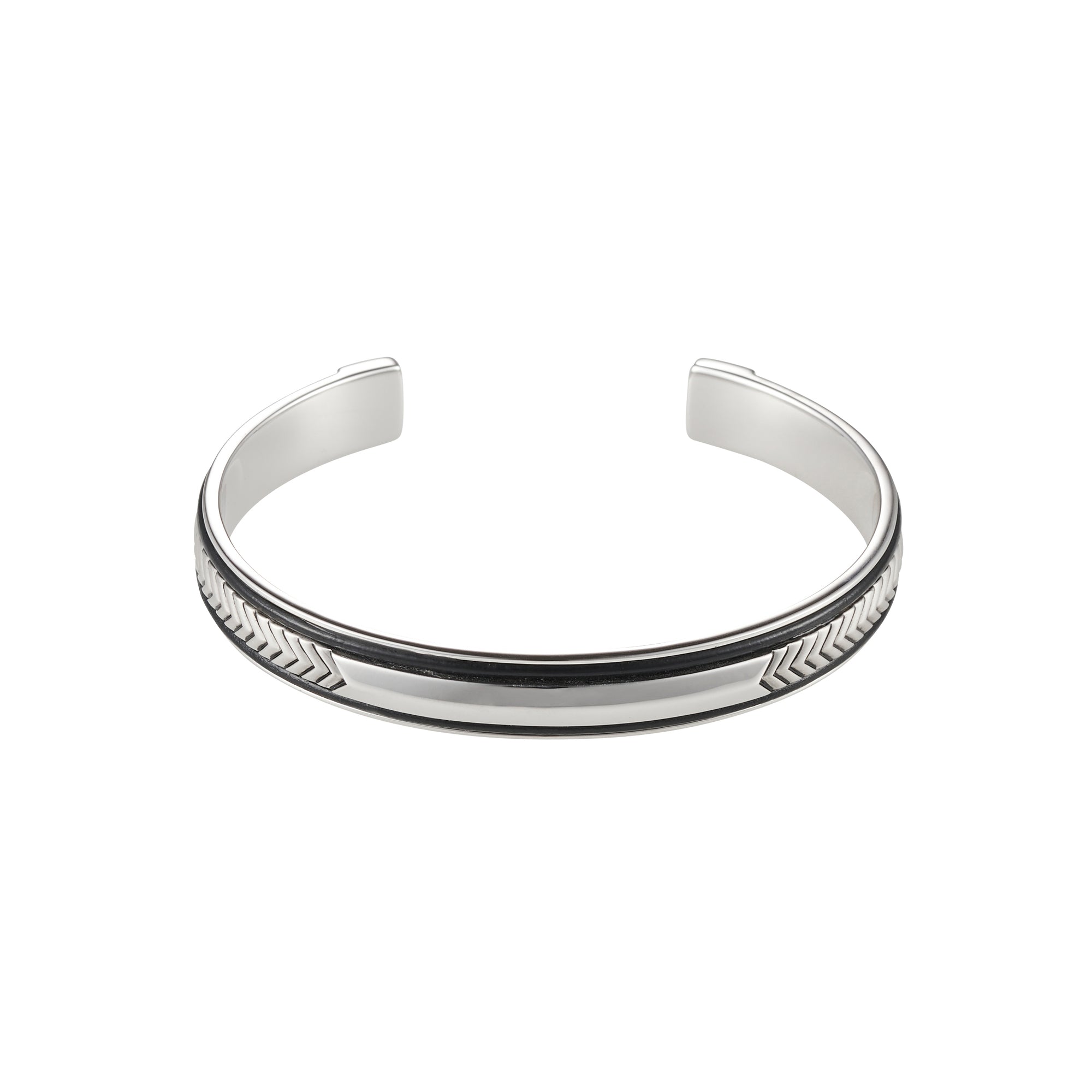 Sterling Silver Leather Trim ID Cuff