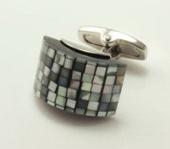 Cracked Black Lip Oyster with Rhodium Cufflinks by Cudworth