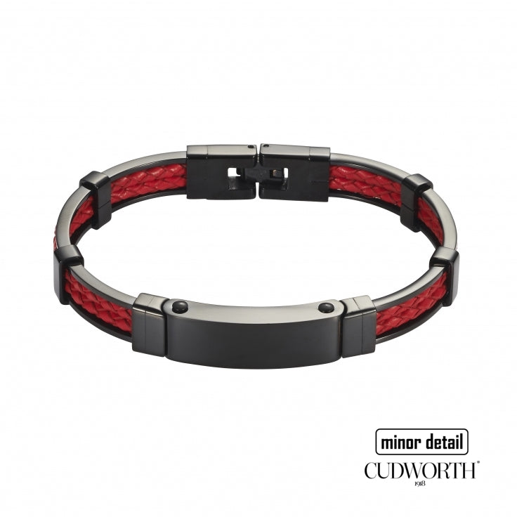 Black Stainless Steel Red Leather Bracelet by Cudworth Australia