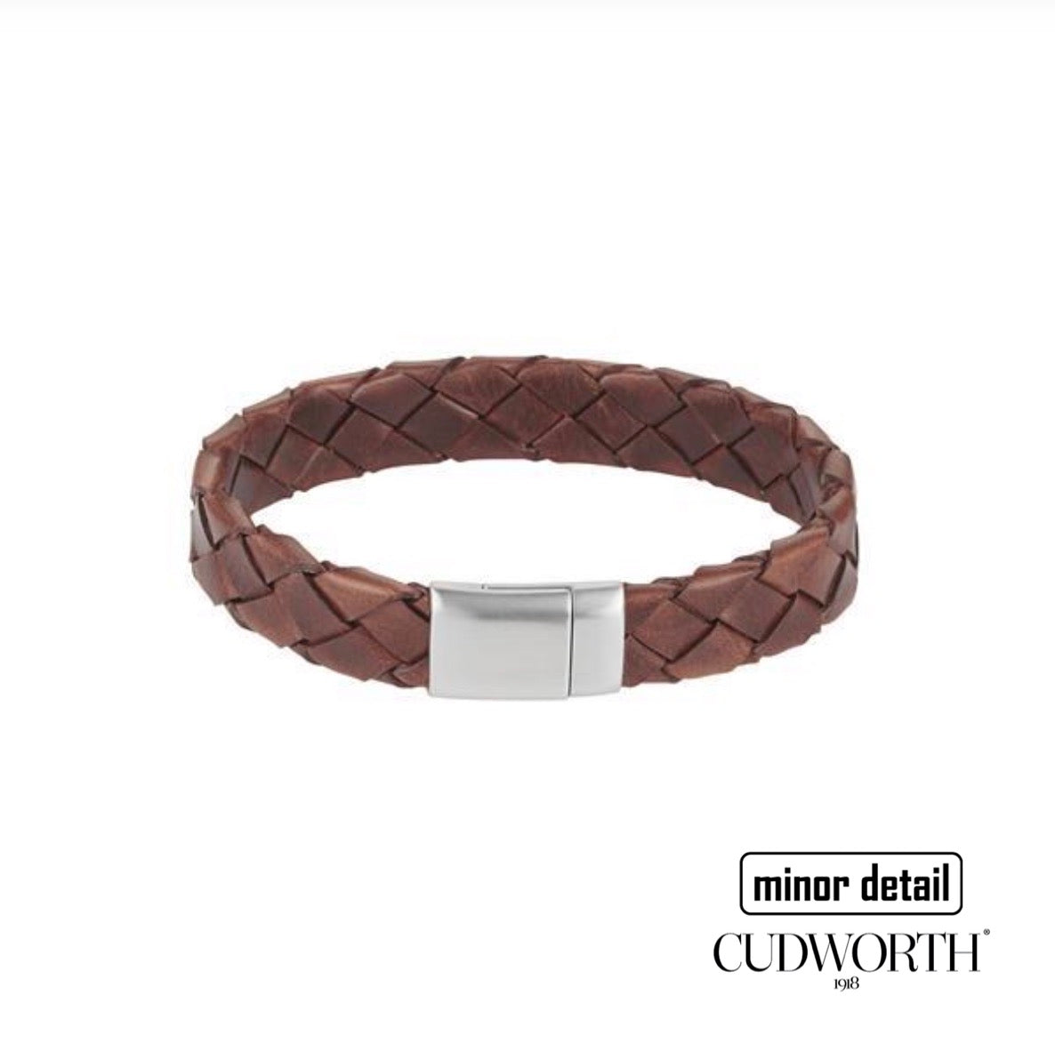 Mens leather bracelet in tobacco brown colour with stainless steel clasp