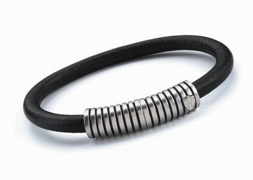 Mens Leather & Silver Bracelet 'Stripe' by Hoxton