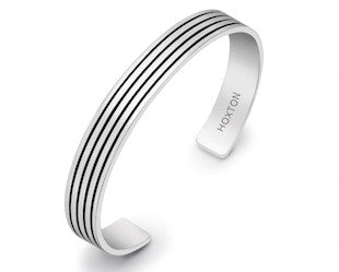 Hoxton Stripe Silver Mens Cuff Bracelet 0.35.2560