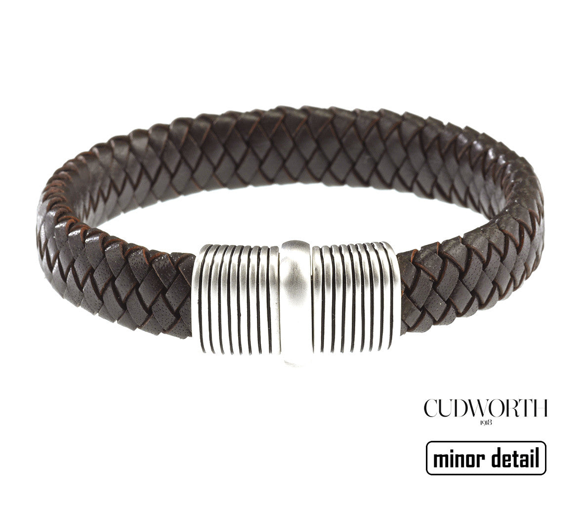 Cudworth Mens Broad Brown Leather Bracelet with Sterling Silver Clasp