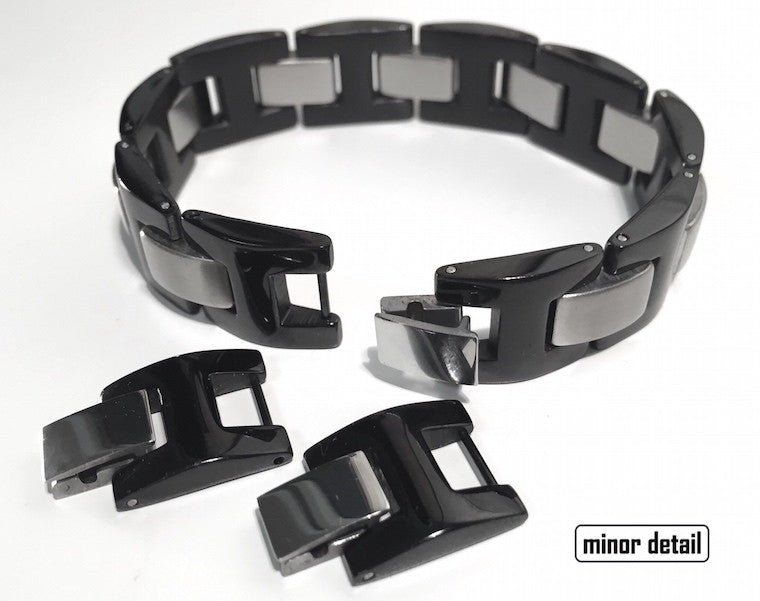 Mens Steel Bracelet in Black and Polished Stainless Steel