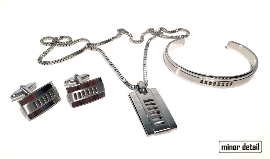 Mens Jewellery Set of Cufflinks, Necklace & Cuff Bracelet