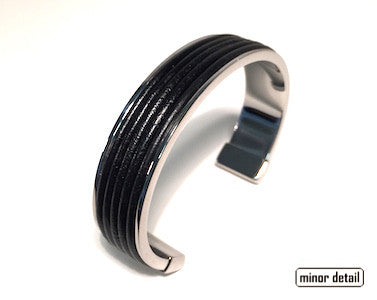 Mens Ribbed Leather Cuff Bracelet