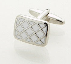 White Enamel 'Criss-Cross' Cufflinks by Cudworth