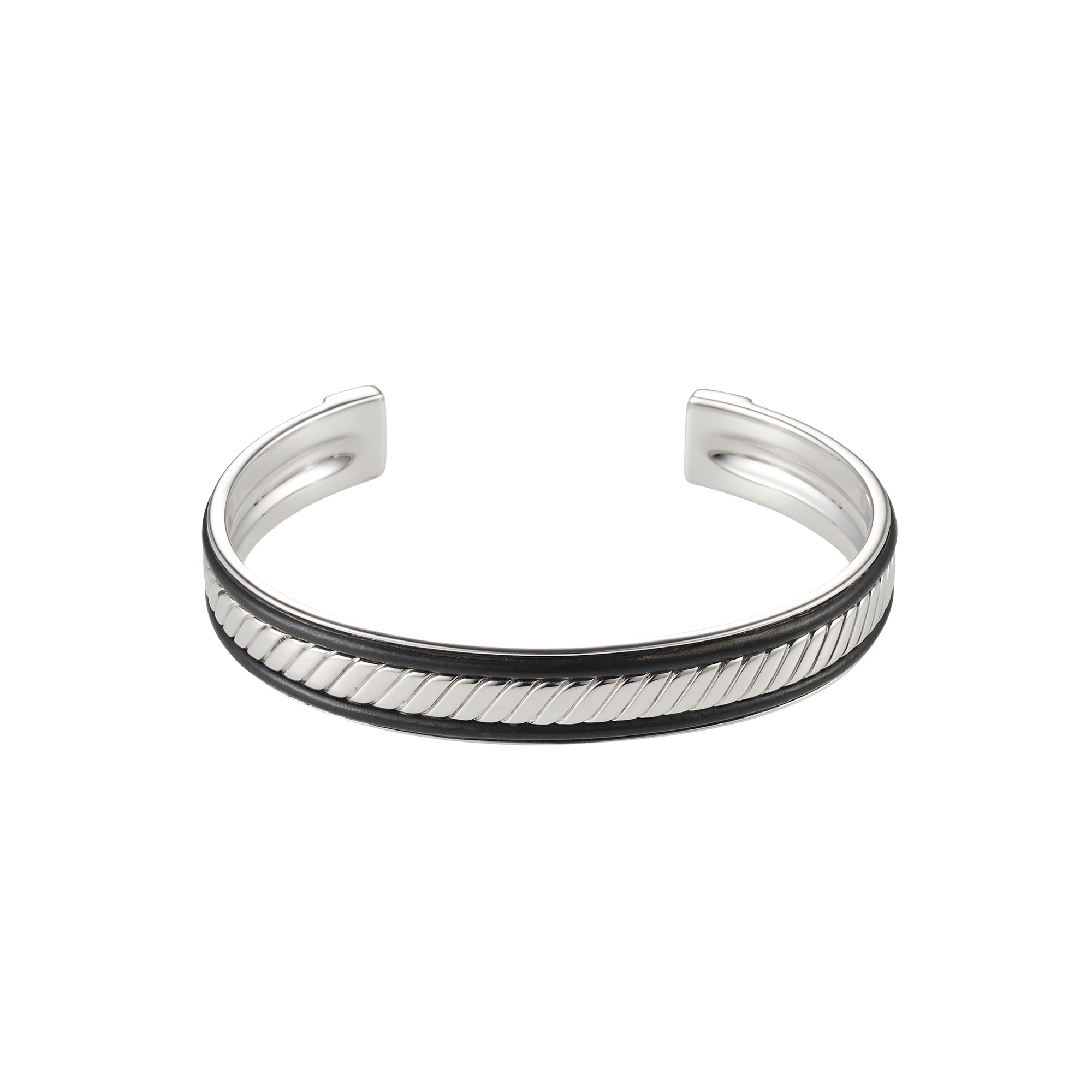 Sterling Silver Cuff Bracelet with Leather Trim