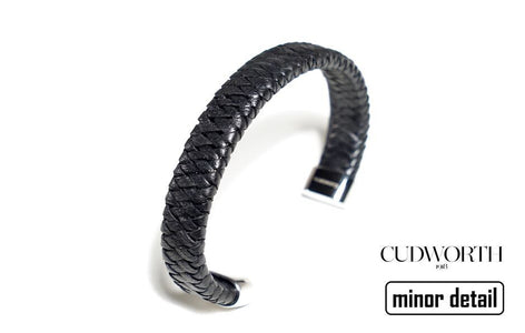 Premium Mens Leather Cuff Bracelet in Black Leather by Cudworth