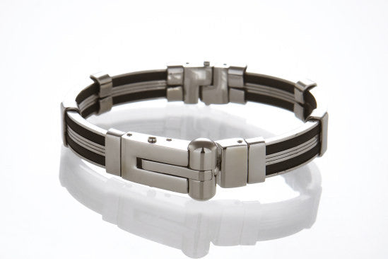 Mens Bracelet in Stainless with Black Insert