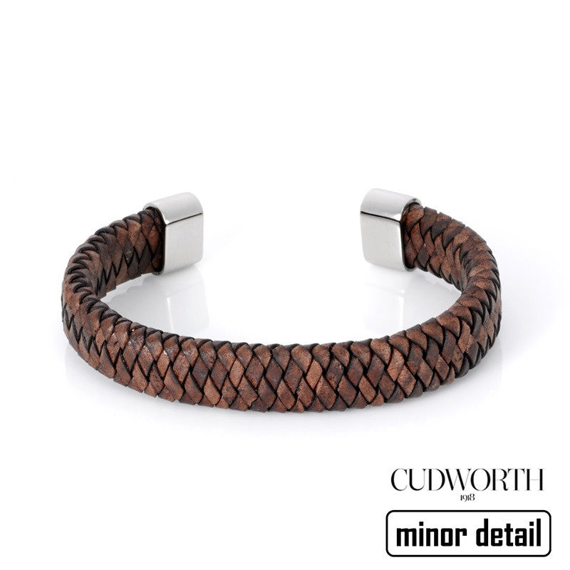Mens Brown Leather Woven Cuff Bracelet