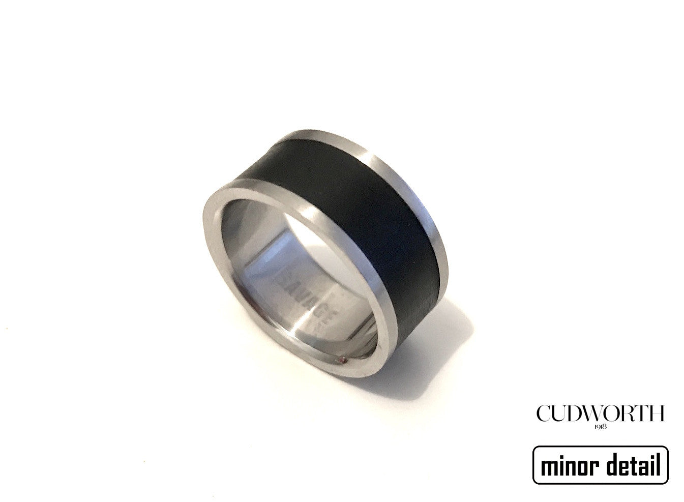 Mens Black Banded Steel Ring by Cudworth men's jewellery Australia.