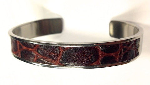 Mens Steel and Brown Leather Cuff