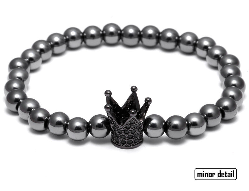 Black Crown CZ Beaded Bracelet