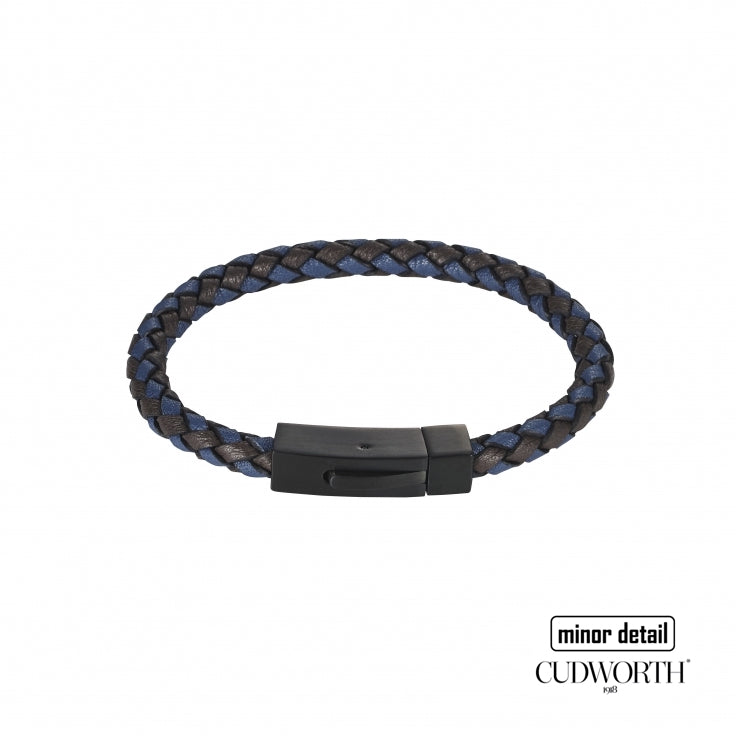 Cudworth Men's woven Black & Blue Italian Leather Bracelet