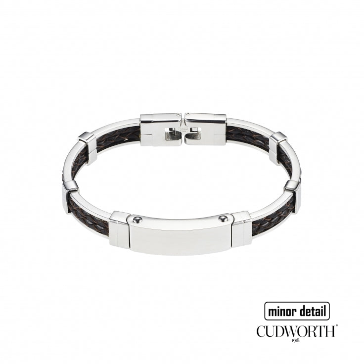 Cudworth Mens Silver Frame Brown Leather Bracelet in Australia