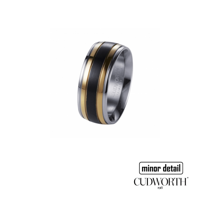 Mens Tri Colour Black, Gold and Steel Ring by Cudworth Australia