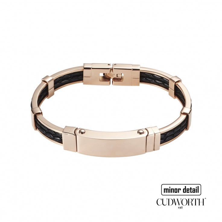 Rose Gold Frame Black Leather Bracelet by Cudworth Australia
