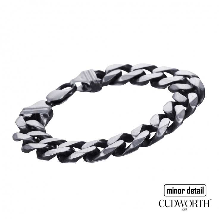 Chunky Curb Link chain bracelet in 925 Sterling Silver with oxidised finish by Cudworth Men's jewellery