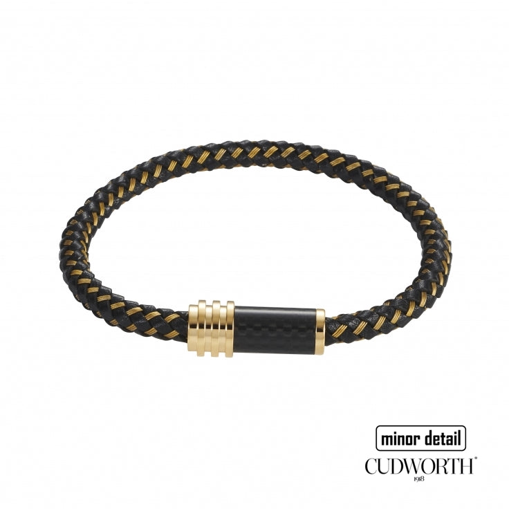 Cudworth Mens black and gold woven cord bracelet with carbon fibre feature clasp