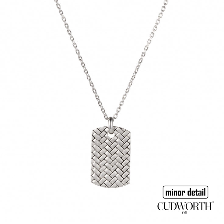 Cudworth Mens Silver Woven Dog Tag Design Necklace