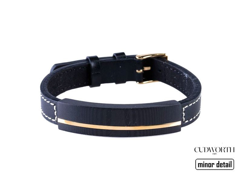 Cudworth Gold and Carbon Fibre Adjustable Leather strap bracelet