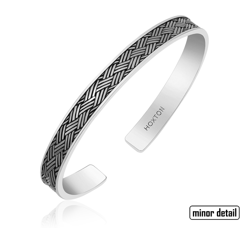 Hoxton Oxidised Pattern Sterling Silver Cuff Bracelet