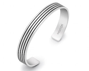 Hoxton Stripe Silver Mens Cuff Bangle Bracelet 0.35.2560 with Gift Box. Minor Detail