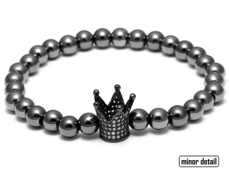 Man Bracelet Steel Beads with Crown Charm Pendant