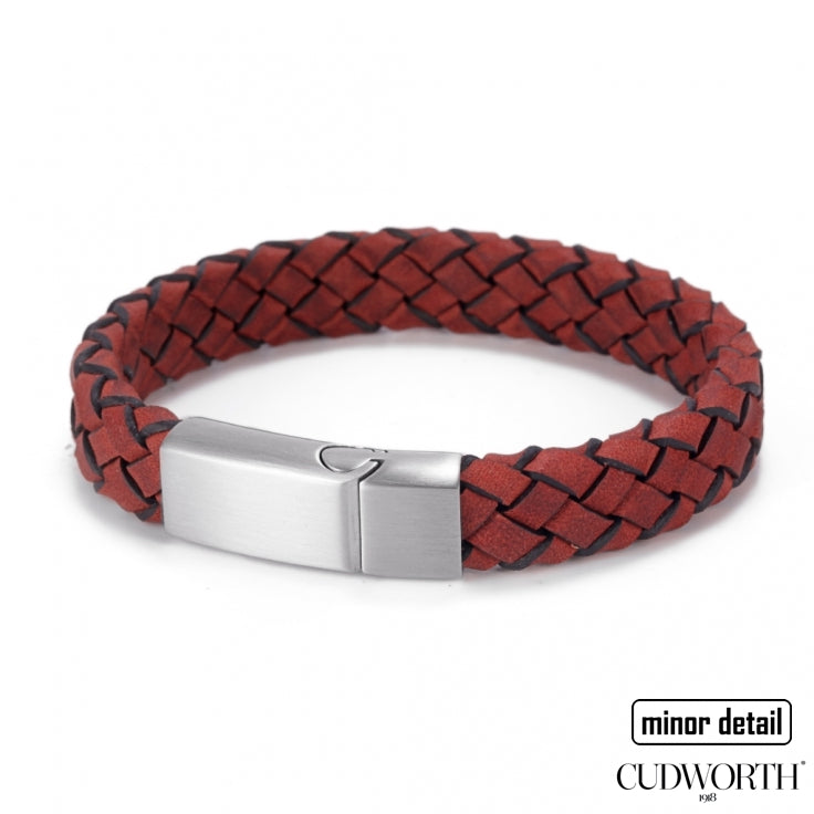 Mens Italian Woven Leather Bracelet in Red with Steel Clasp - by Cudworth Jewellery Australia