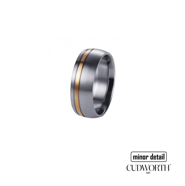 Men's Brushed Stainless Steel Ring With Polished Ion Plated Rose Gold Band by Cudworth