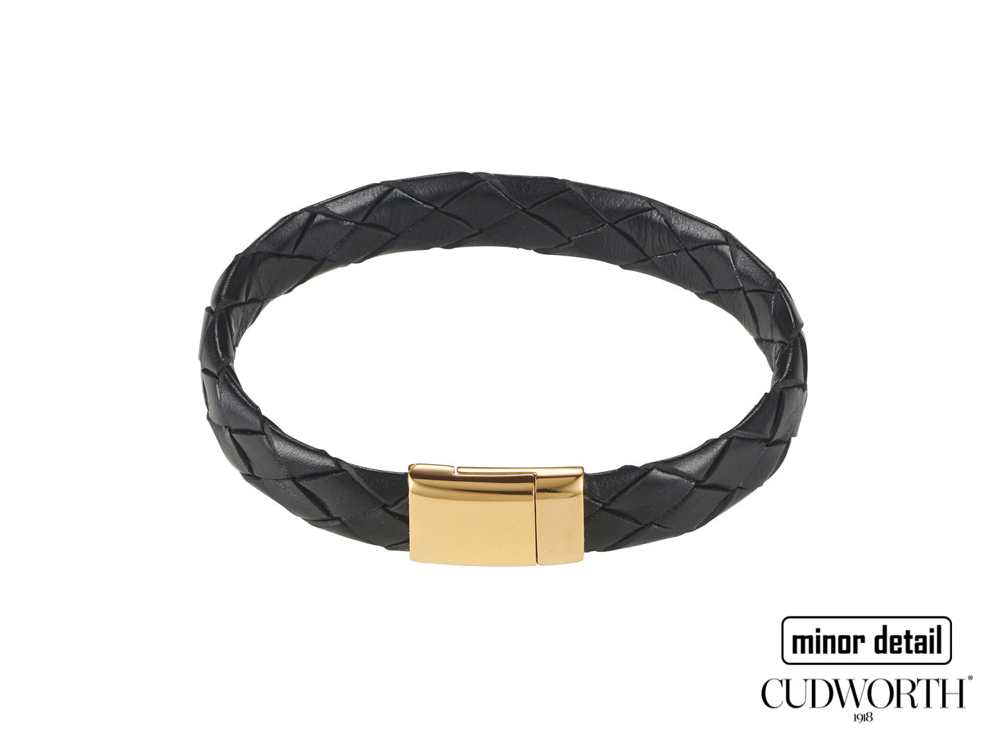 Black Leather Bracelet Gold IP Clasp