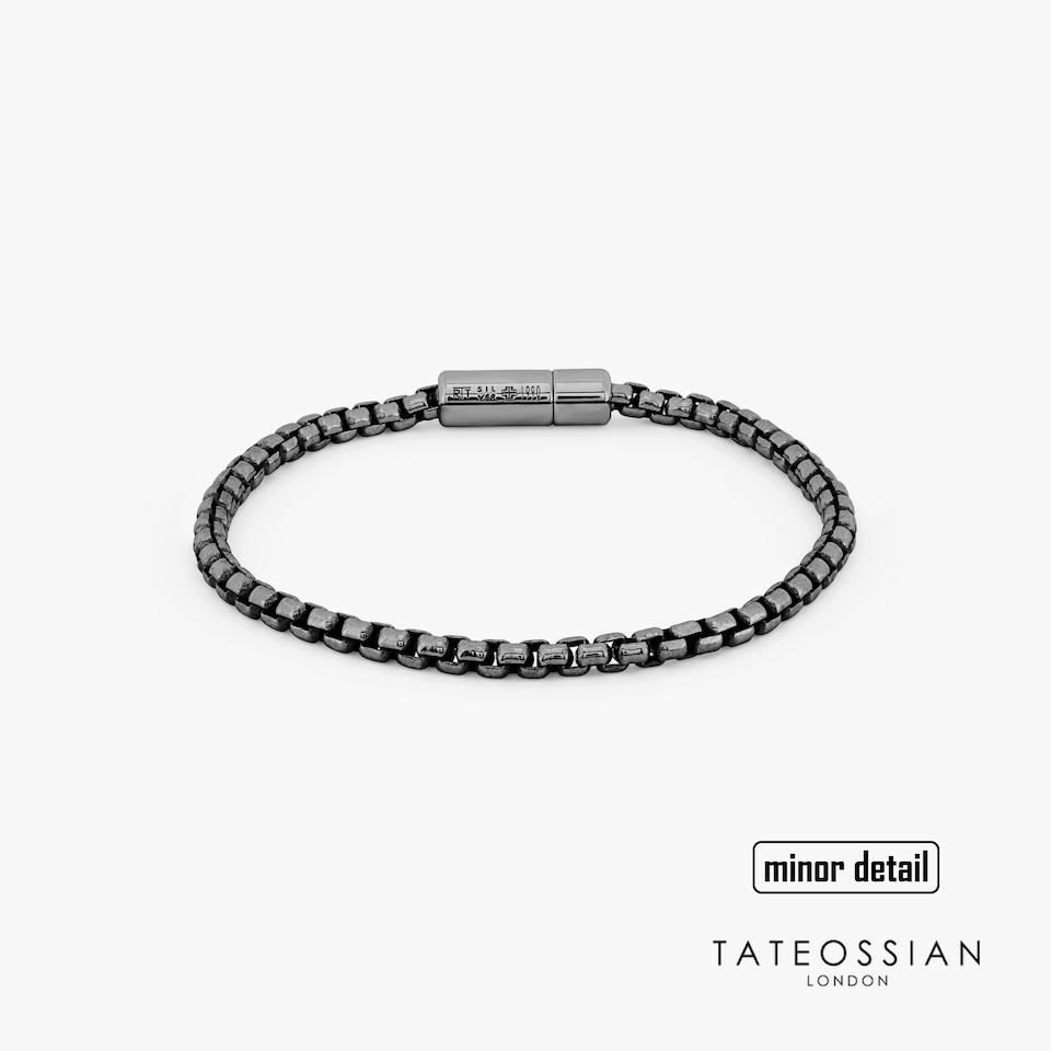 Tateossian Pop Sleek Silver Bracelet Black