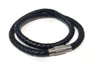 Black Leather Bracelet Double Wrap mens bracelet by Cudworth Australia