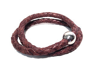 Sphere Clasp Twin Brown Leather Bracelet
