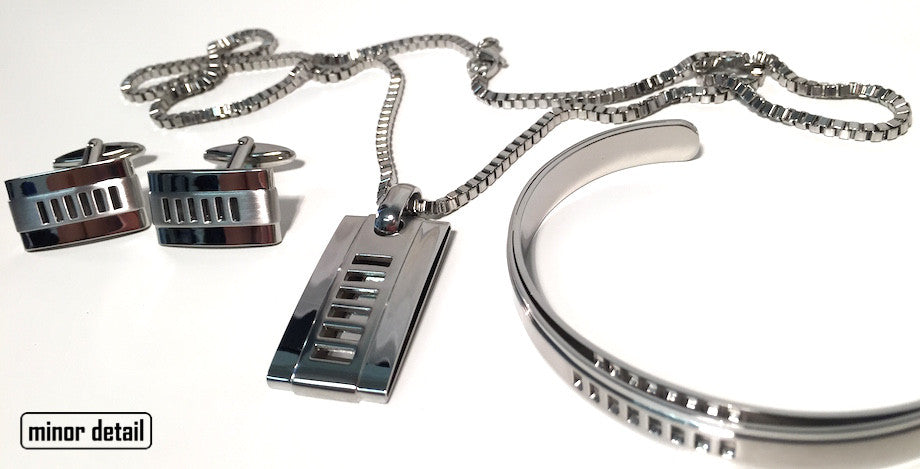 Mens Jewellery Set of Cufflinks, Necklace & Cuff Bracelet