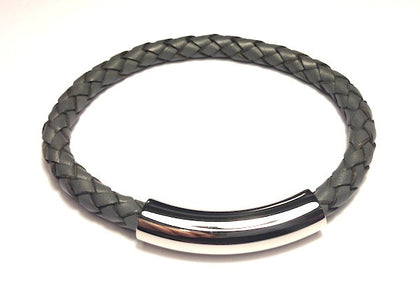 Grey Leather Bracelet with Polished Clasp