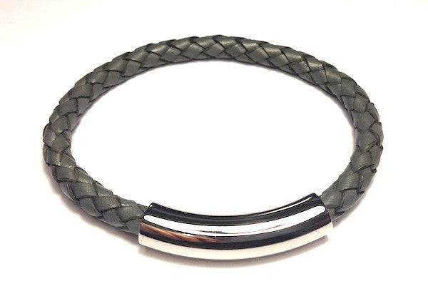 Grey Leather Bracelet with Polished Clasp