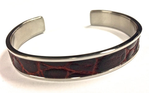 Mens Steel and Brown Leather Cuff