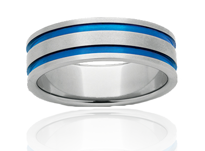 Titanium ring with blue 2025 inlay