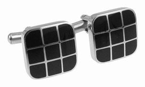 Black Enamel 'Grid' Cufflinks by Cudworth