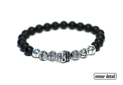 Mens Skull bracelet with black and silver beads