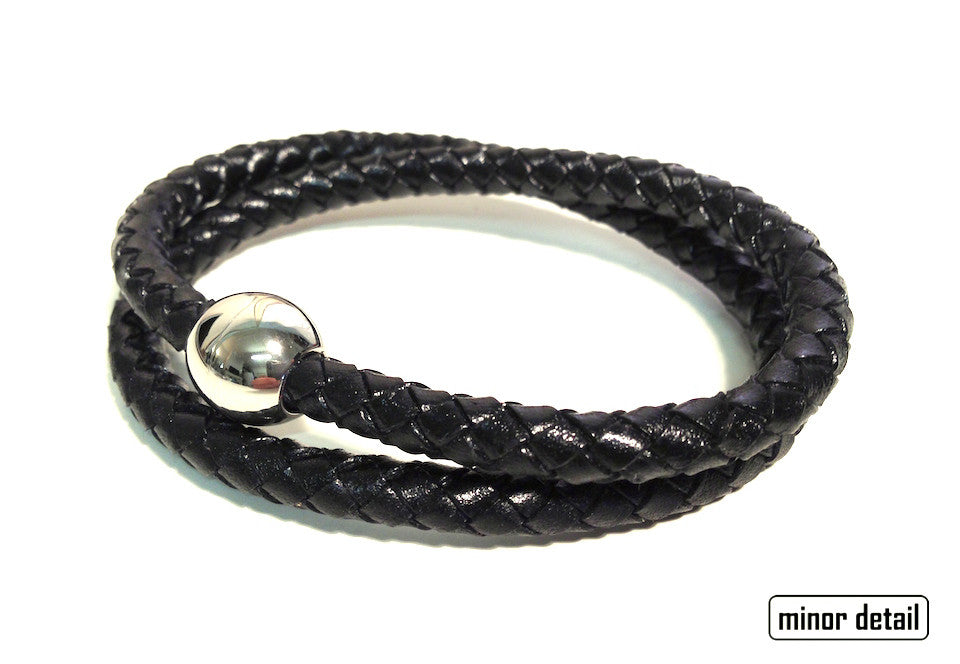 Sphere Clasp Twin Black Leather Bracelet