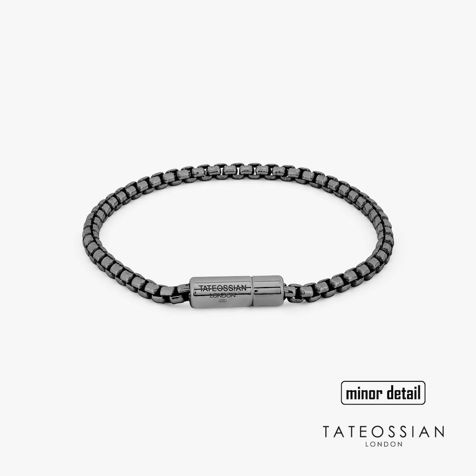 Tateossian Pop Sleek Silver Bracelet Black