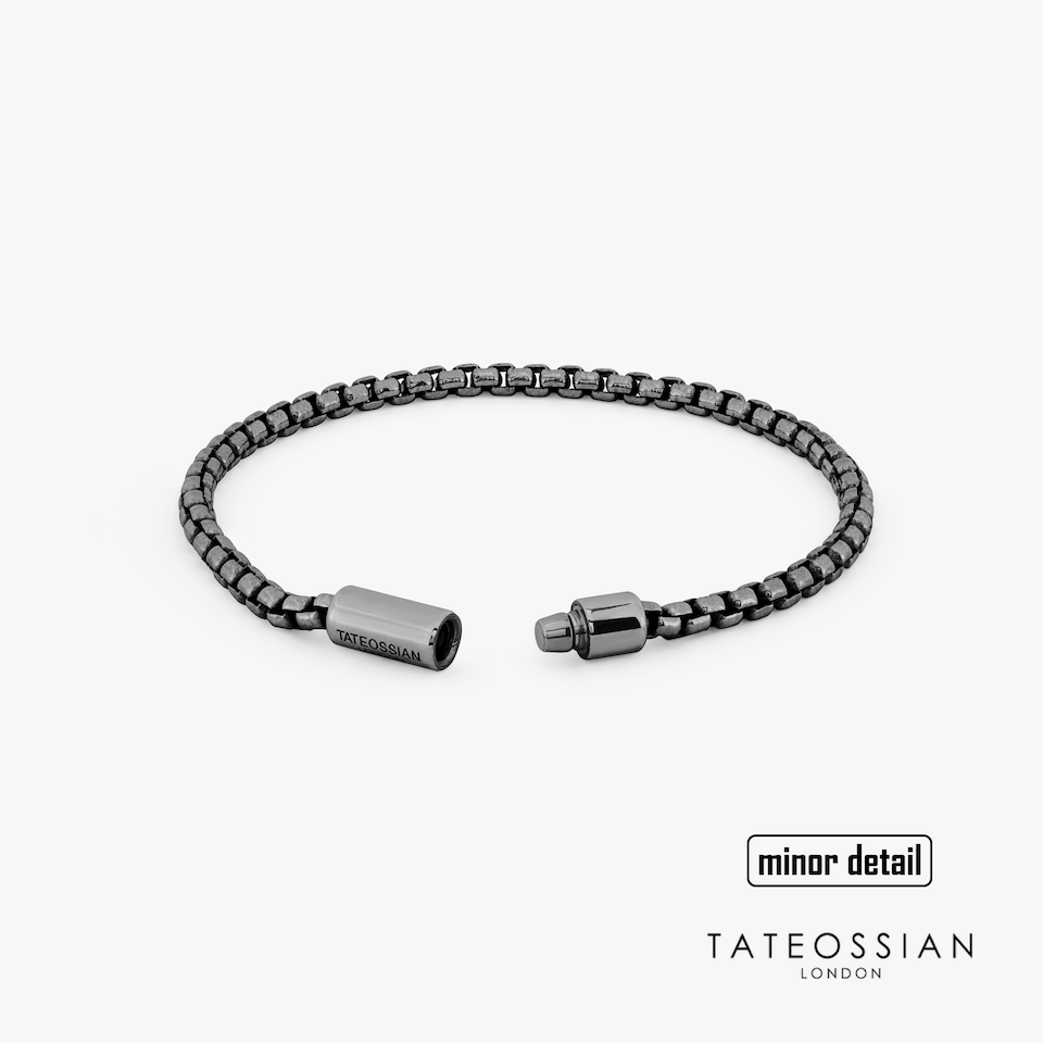 Tateossian Pop Sleek Silver Bracelet Black