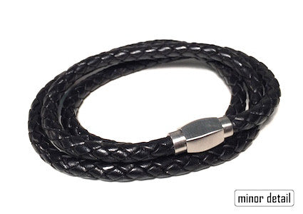 Triple Wrap Thick Black Leather Bracelet