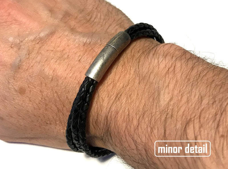 Mens Bracelet Black Leather triple layer