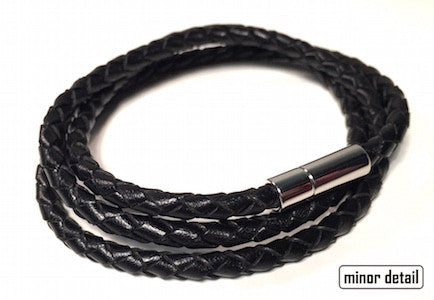 Mens Bracelet Black Leather Triple Wrap