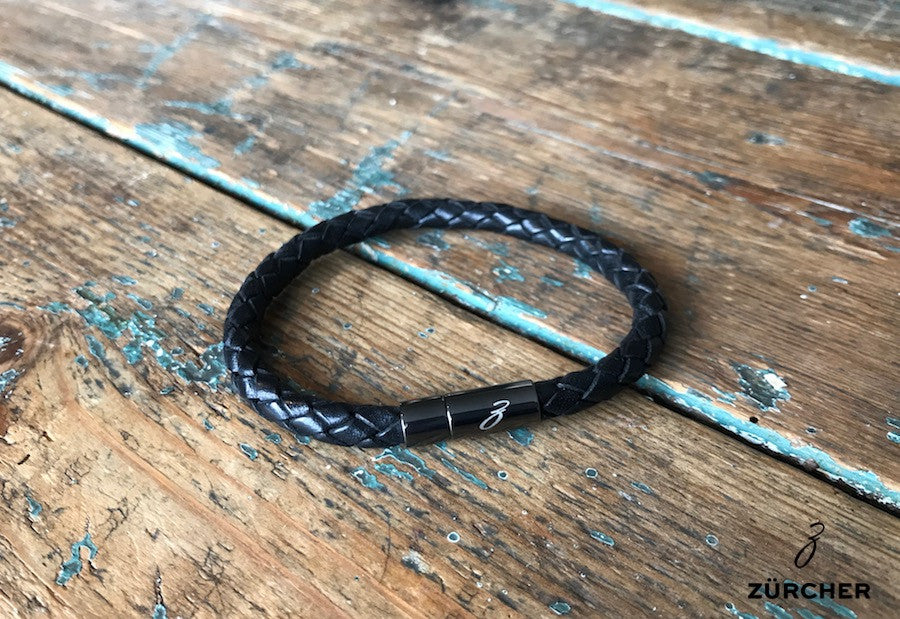 Black Woven Leather Bracelet by ZÜRCHER