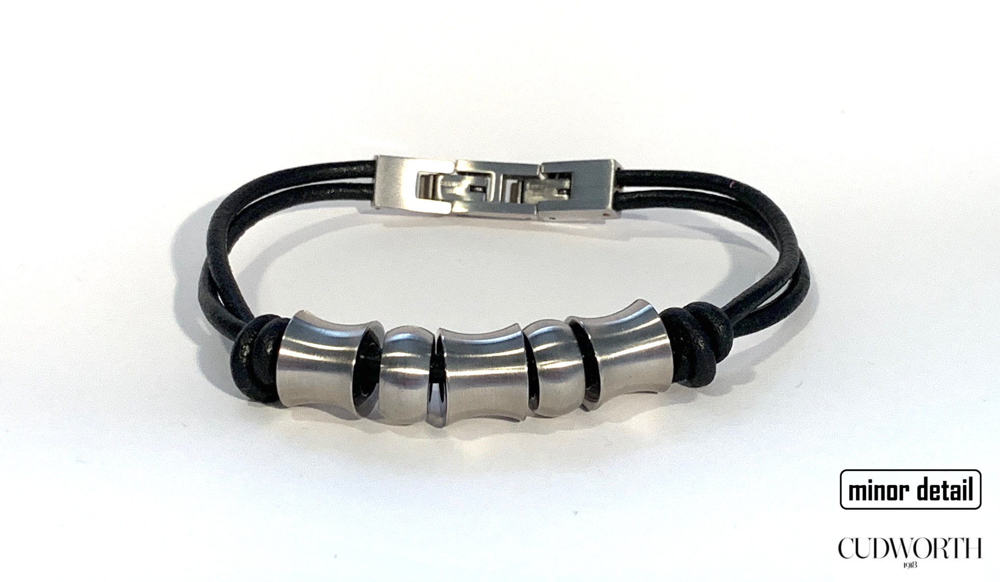 Steel Beaded Leather Cord Bracelet